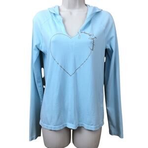Y2k Juicy Couture Original Hooded Baby Blue Top Long Sleeve Gold Glitter Heart
